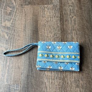 Vera Bradley Blue Quilted Floral Wristlet